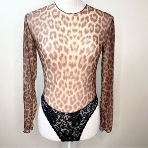 VTG 1980’s Guy Laroche Lepoard Animal Print Mesh Semi Sheer Bodysuit Medium